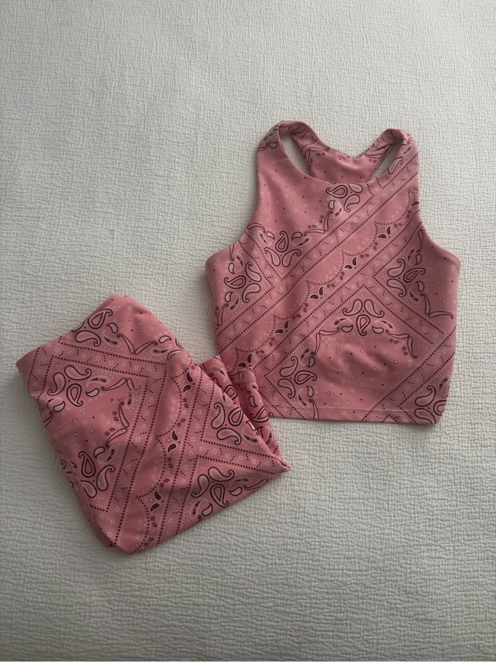 Pink Bandana-Print Racerback Crop Top and biker shorts Set